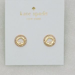Kate Spade Spot the Spade pave halo stud earrings yellow gold tone NEW
